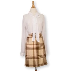 VINTAGE LIZ SPORT WOOL PLAID WRAP SKIRT